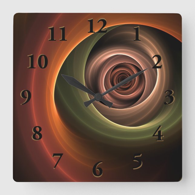 3D Spiral Abstract Warm Colours Modern Fractal Art Square Wall Clock (Front)