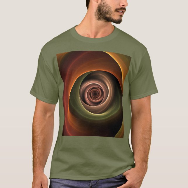 3D Spiral Abstract Warm Colours Modern Fractal Art T-Shirt (Front)