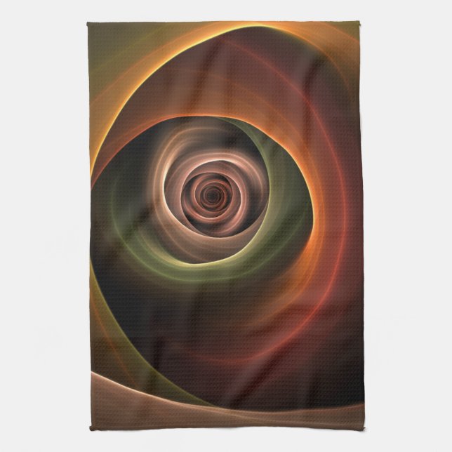 3D Spiral Abstract Warm Colours Modern Fractal Art Tea Towel (Vertical)