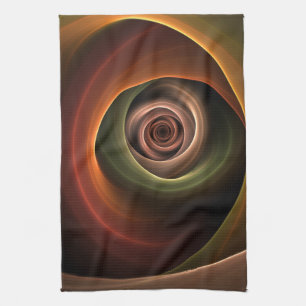 3D Spiral Abstract Warm Colours Modern Fractal Art Tea Towel