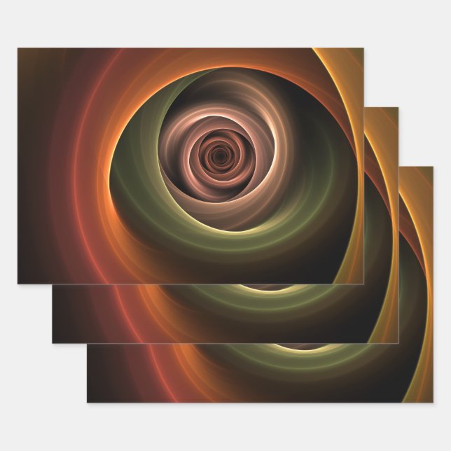 3D Spiral Abstract Warm Colours Modern Fractal Art Wrapping Paper Sheet (Set)