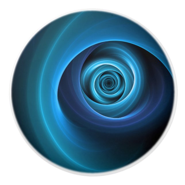 3D Spiral Blue Colours Modern Abstract Fractal Art Ceramic Knob (Front)