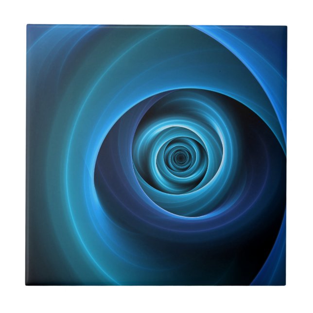 3D Spiral Blue Colours Modern Abstract Fractal Art Ceramic Tile (Front)
