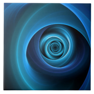 3D Spiral Blue Colours Modern Abstract Fractal Art Ceramic Tile