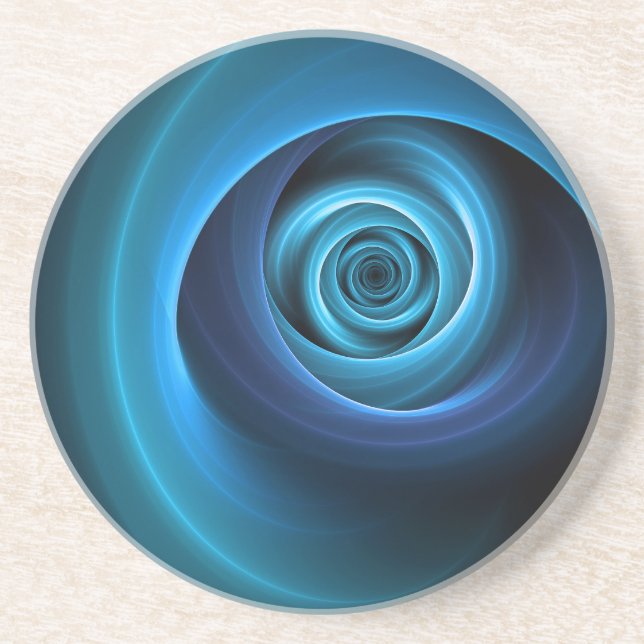 3D Spiral Blue Colours Modern Abstract Fractal Art Coaster (Front)
