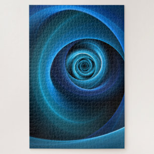 3D Spiral Blue Colours Modern Abstract Fractal Art Jigsaw Puzzle