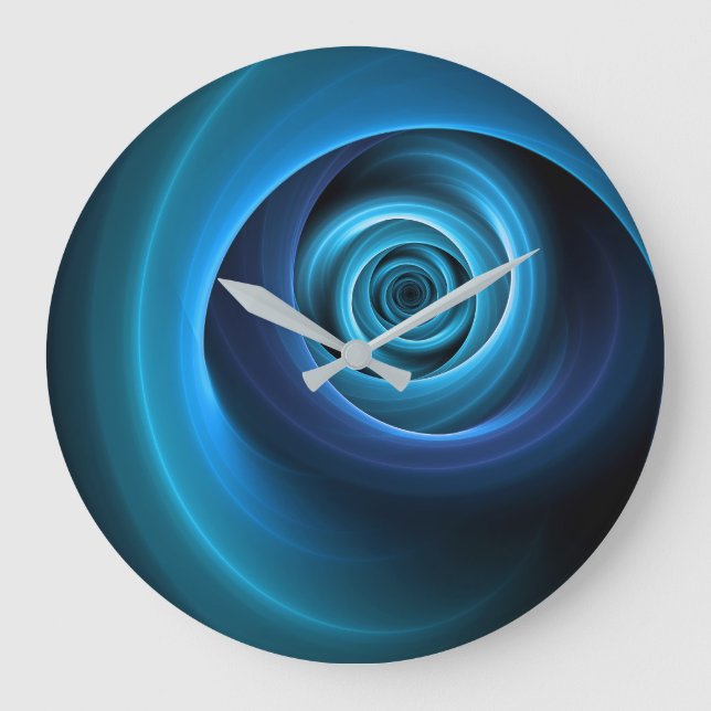 3D Spiral Blue Colours Modern Abstract Fractal Art Large Clock (Front)