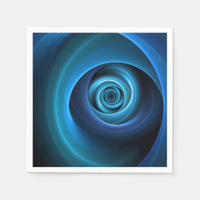 3D Spiral Blue Colours Modern Abstract Fractal Art Napkin (Front)