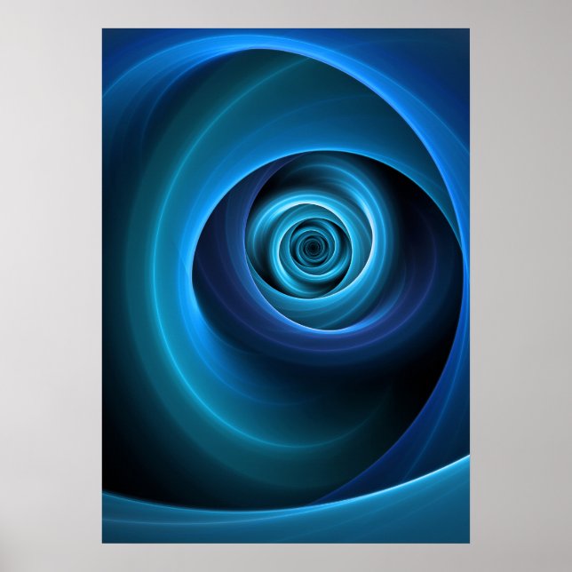 3D Spiral Blue Colours Modern Abstract Fractal Art Poster (Front)