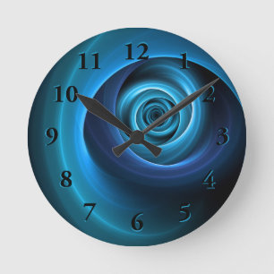 3D Spiral Blue Colours Modern Abstract Fractal Art Round Clock