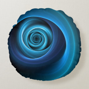 3D Spiral Blue Colours Modern Abstract Fractal Art Round Cushion