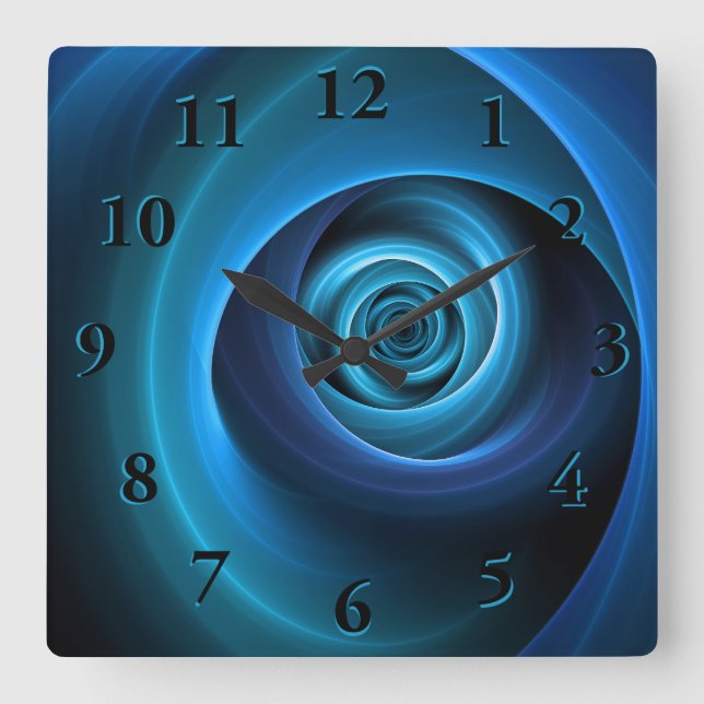 3D Spiral Blue Colours Modern Abstract Fractal Art Square Wall Clock (Front)