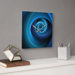 3D Spiral Blue Colours Modern Abstract Fractal Art Square Wall Clock