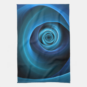 3D Spiral Blue Colours Modern Abstract Fractal Art Tea Towel