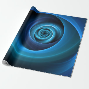 3D Spiral Blue Colours Modern Abstract Fractal Art Wrapping Paper
