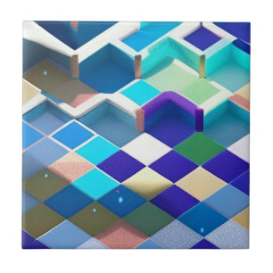 3D squares blue purple green aqua geometric art Ceramic Tile