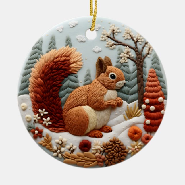 3D Squirrel Chirstmas Animal  Ceramic Ornament (Front)