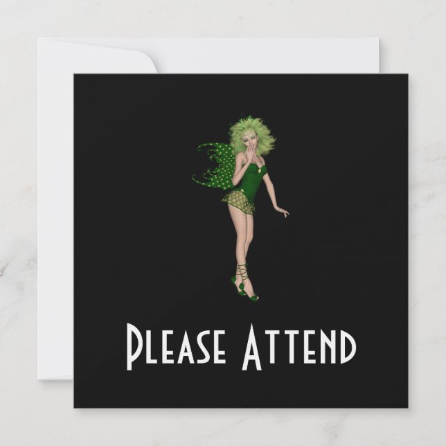 3D St. Patrick's Day Green Fairy Invitation (Front)