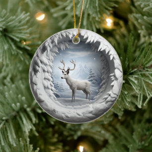3D Style Deer Buck Country Cabin Christmas Holiday Ceramic Ornament