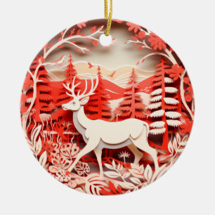 3D Style Deer Buck Country Christmas Holiday Ceramic Ornament