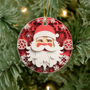 3D Style Santa Clause Christmas Holiday Ceramic Ornament