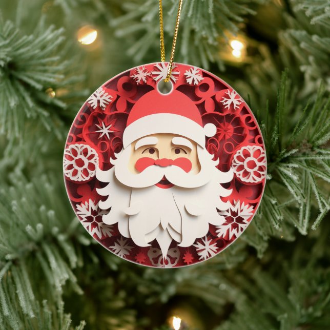 3D Style Santa Clause Christmas Holiday Ceramic Ornament (Tree)