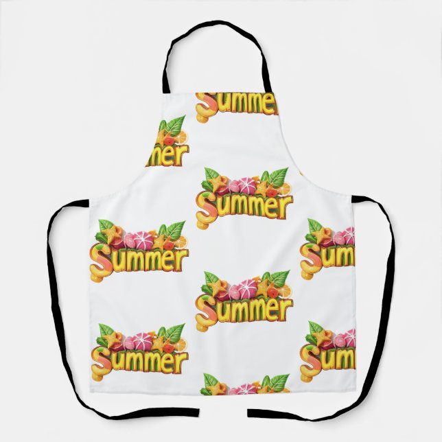 3d Summer Text - Colorful Summer Text with Fruits  Apron (Front)