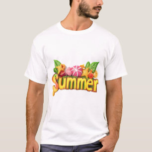 3d Summer Text - Colorful Summer Text with Fruits T-Shirt