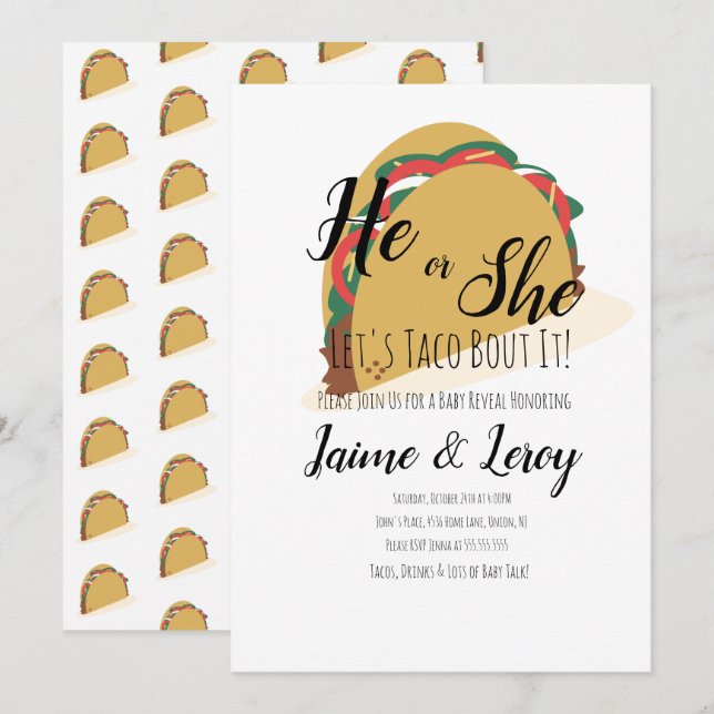 3D Taco Party Gender Reveal He or She  Invitation (Front/Back)