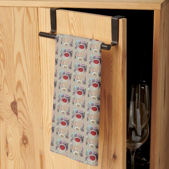 3D Tan and Burgundy Modern Pattern Tea Towel (Thirds Fold)