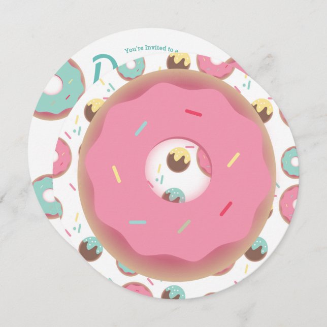 3D Teal and Pink Doughnut Sprinkle Mix Round Invitation (Front/Back)