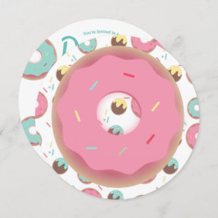 3D Teal and Pink Doughnut Sprinkle Mix Round Invitation