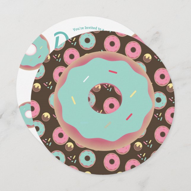 3D Teal and Pink Doughnut Sprinkle Mix Round Invitation (Front/Back)