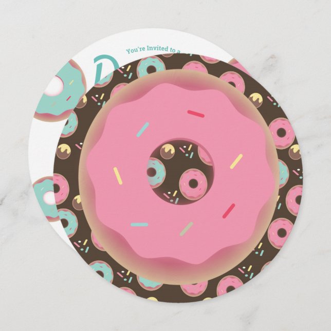3D Teal and Pink Doughnut Sprinkle Mix Round Invitation (Front/Back)
