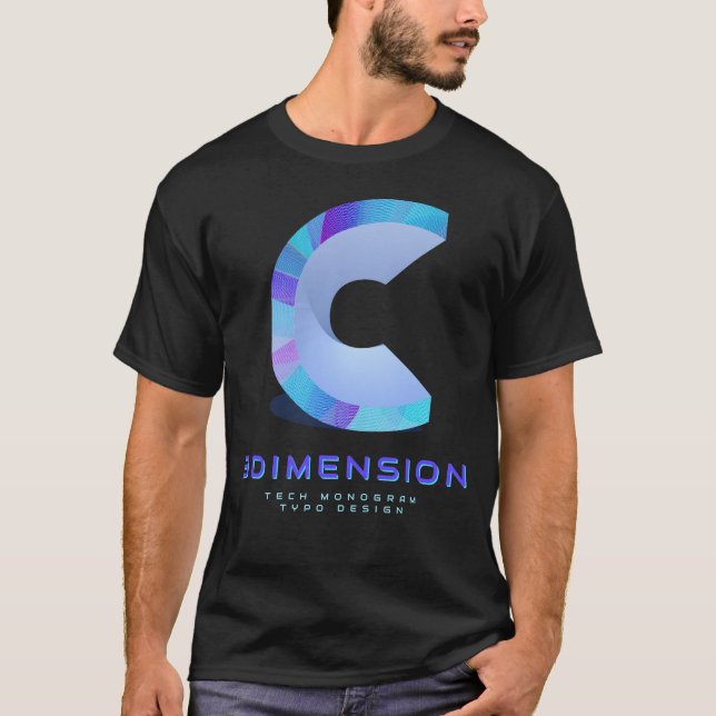 3D Tech Letter C  Modern Monogram Stylish T-Shirt (Front)