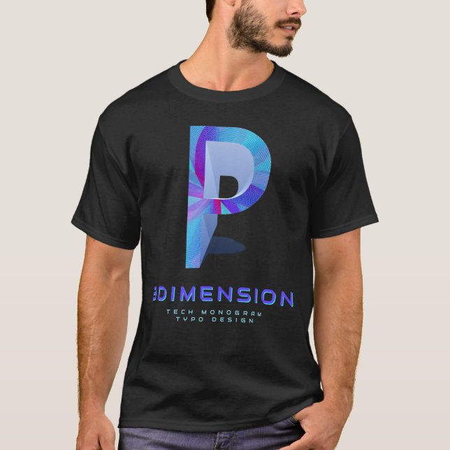 3D Tech Letter P Modern Monogram Stylish T-Shirt (Front)