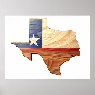 3D Texas Wooden Map Poster 