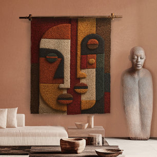 3D Textured Mudcloth Inspired Terracotta Boho Tapestry