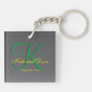 3d Titanium Monogram Date Yellow Text Key Ring
