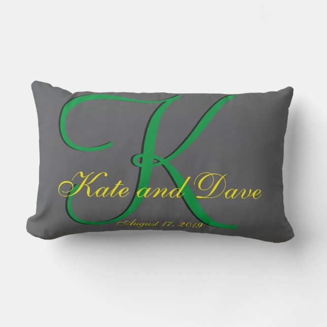 3d Titanium Monogram Date Yellow Text Lumbar Cushion (Front)