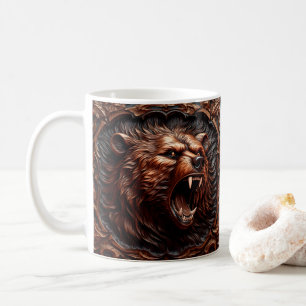 3D Tooled Leather Look Printed Grizzly Bear Coffee Mug
