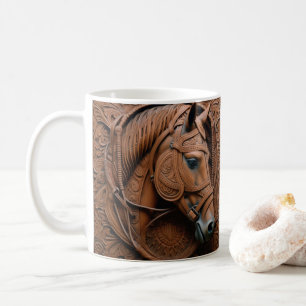 3D Tooled Leather Look Printed Western Horse Coffee Mug