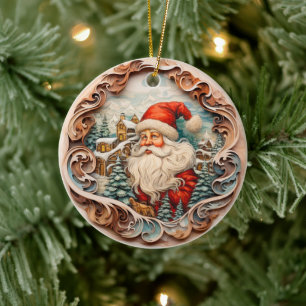 3D TRADITIONAL CHRISTMAS VINTAGE SANTA CLAUS  CERAMIC ORNAMENT