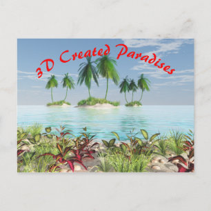 3D Tropical Sandy Beach Palm Tree Islands Postcard