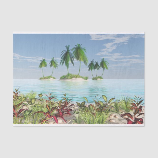 3D Tropical Sandy Beach Palm Tree Islands Tissue Paper (Front)