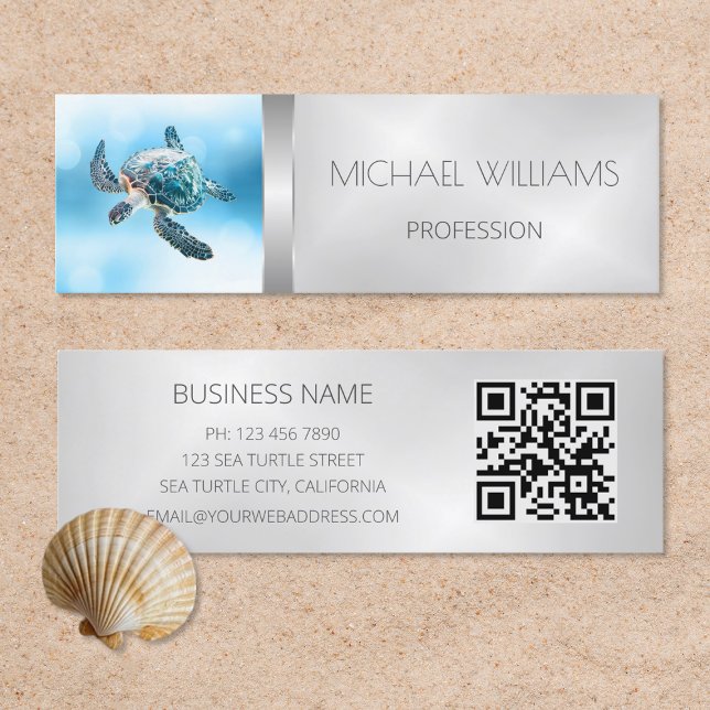 3D Turtle QR Code Beach Style Mini Business Card (Creator Uploaded)