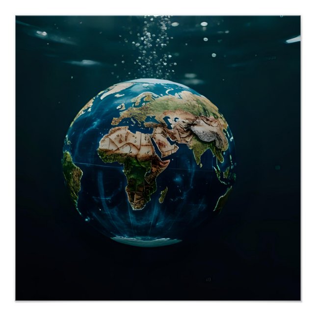 3D Underwater Globe Art – Submerged Earth  Poster (Front)