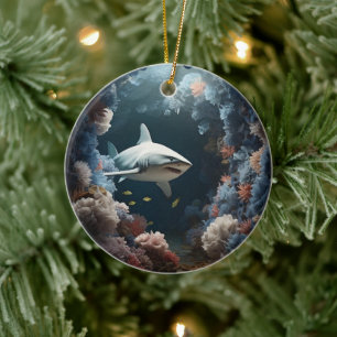 3D Underwater Shark Christmas Ceramic Ornament