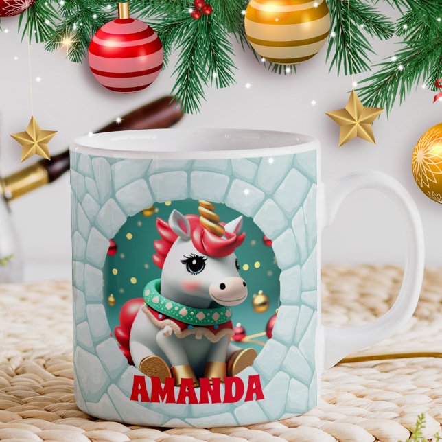 3D Unicorn Christmas Personalised Name Holiday Coffee Mug (Creator Uploaded)