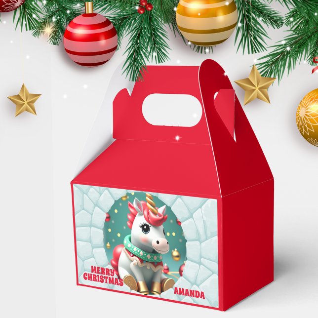 3D Unicorn Christmas Red Holiday Favour Box (Creator Uploaded)